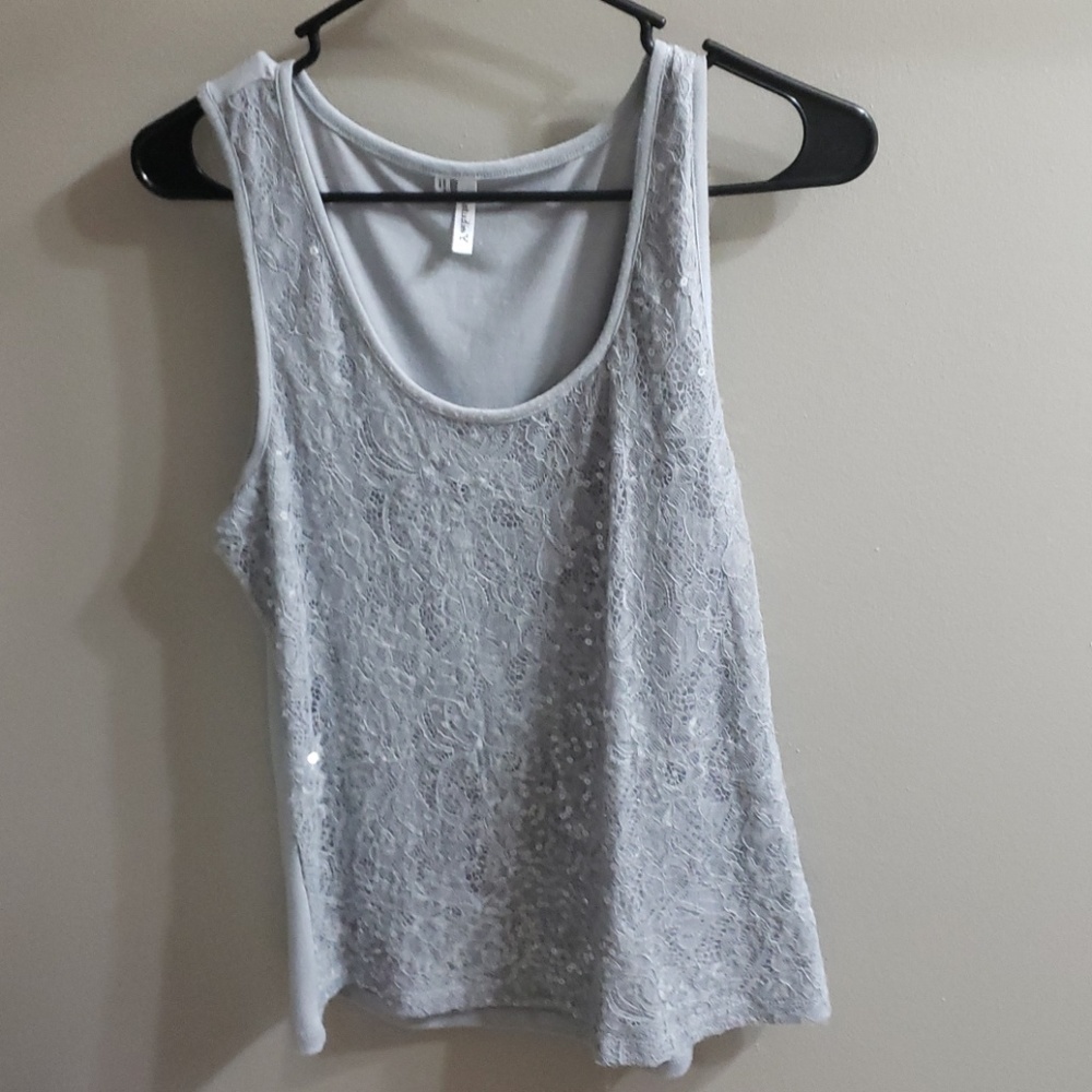 Gray Dressy tank with lace and sequin overlay